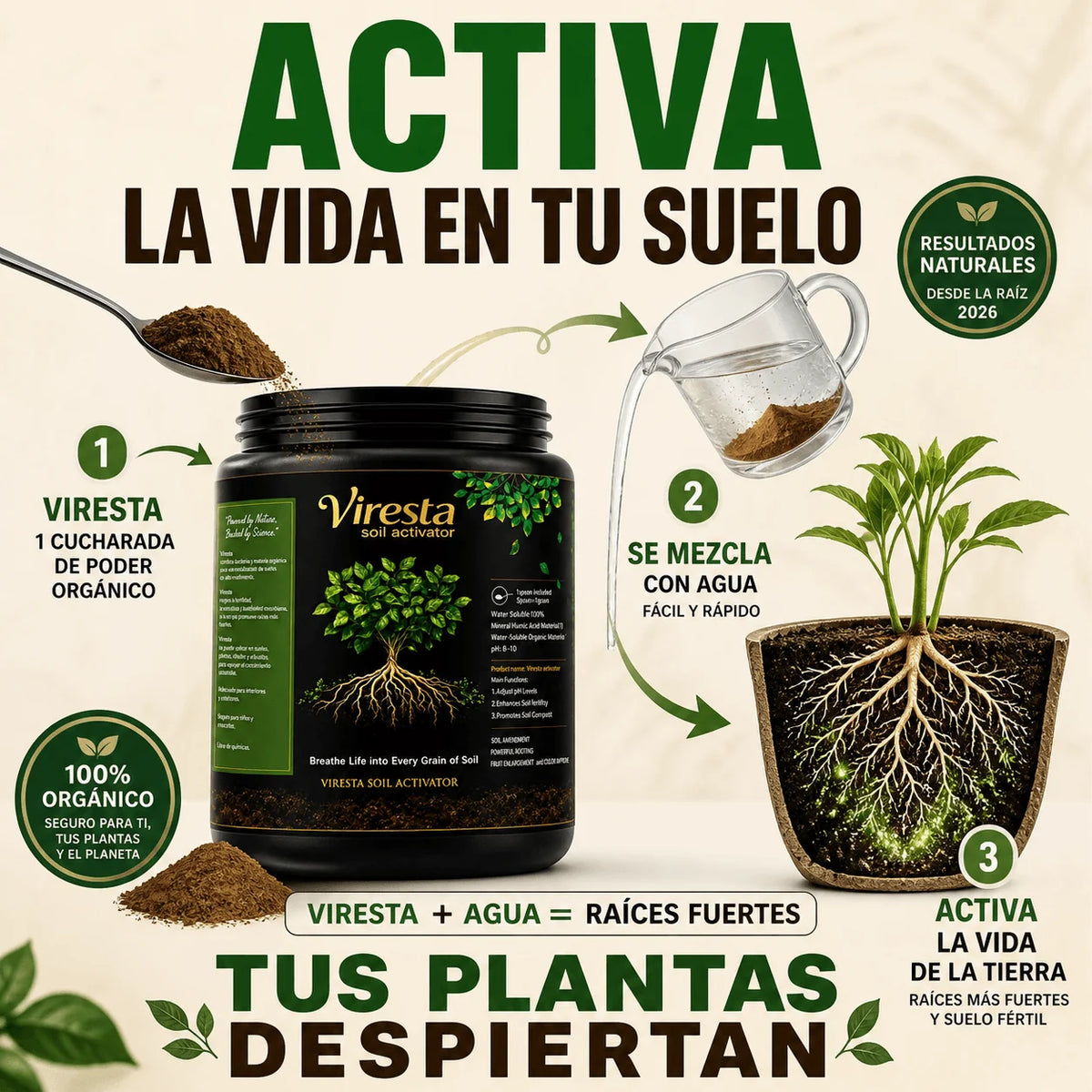 Tierra Fertil - Viresta Fertilizante Orgánico para Mejora de Raíces y Suelo